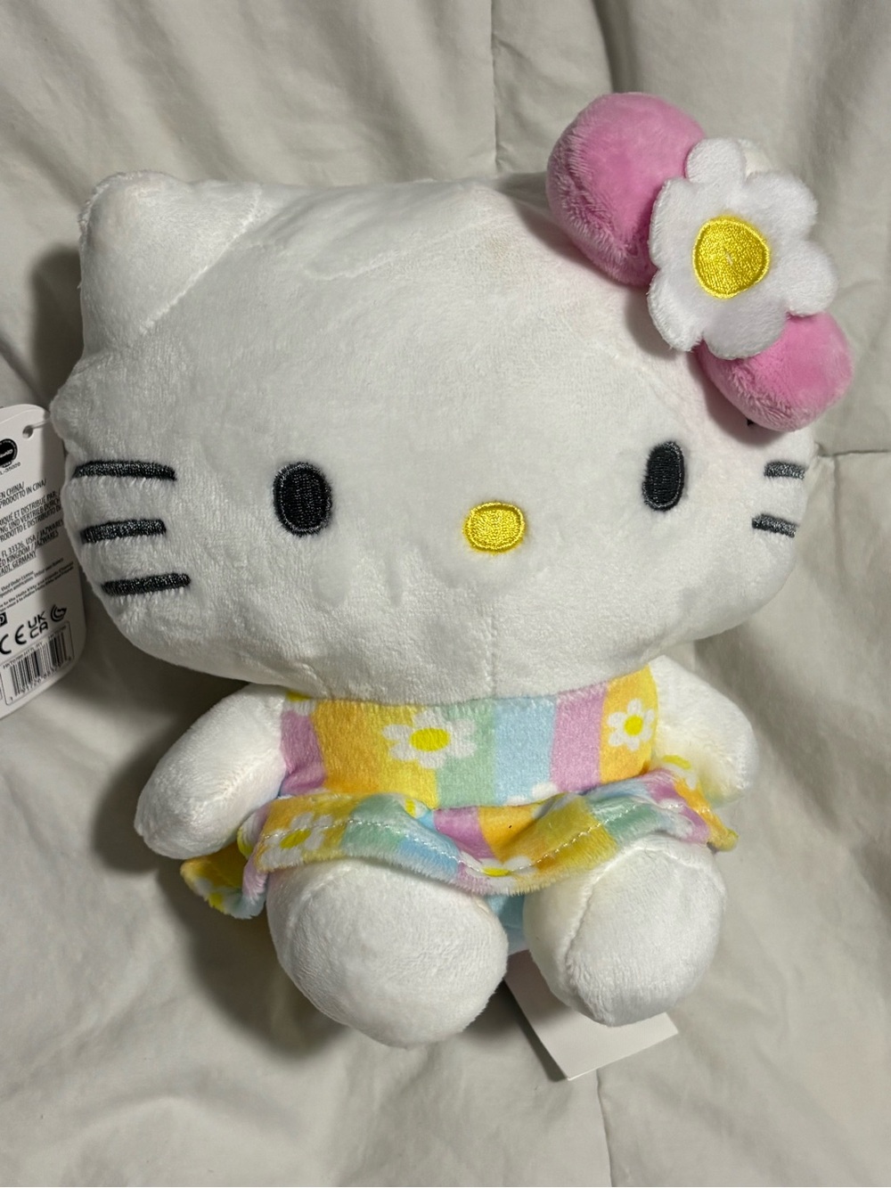 Adorable 🥰 Hello Kitty White Plush with Pink Flower Bow and Pastel Floral Dress